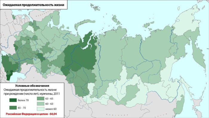 Продолжительность жизни в регионах РФ