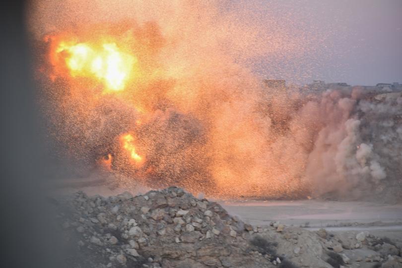 This picture, proudly shared by the Russian Ministry of Defence, shows a huge explosion in the already devastated city