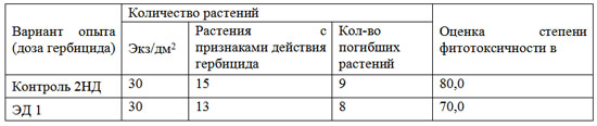 Таблица 2. Влияние гербицида Террамет на кресс-салат