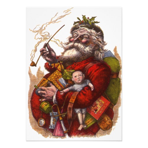 Vintage Victorian Santa Claus Smoking a Pipe Custom Announcement